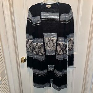 ENERGE by One World Long Sleeve Open Front Stripes Sweater Jacket. Sz L.